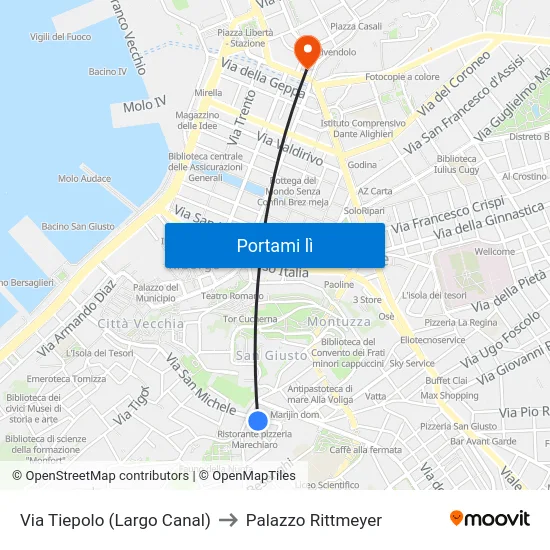 Via Tiepolo (Largo Canal) to Palazzo Rittmeyer map