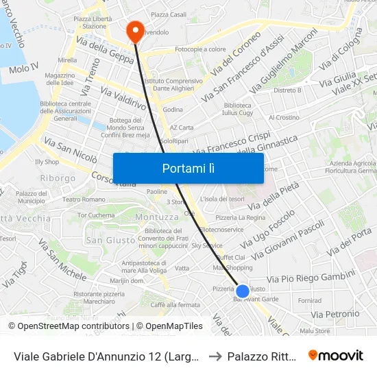 Viale Gabriele D'Annunzio 12 (Largo Sonnino) to Palazzo Rittmeyer map