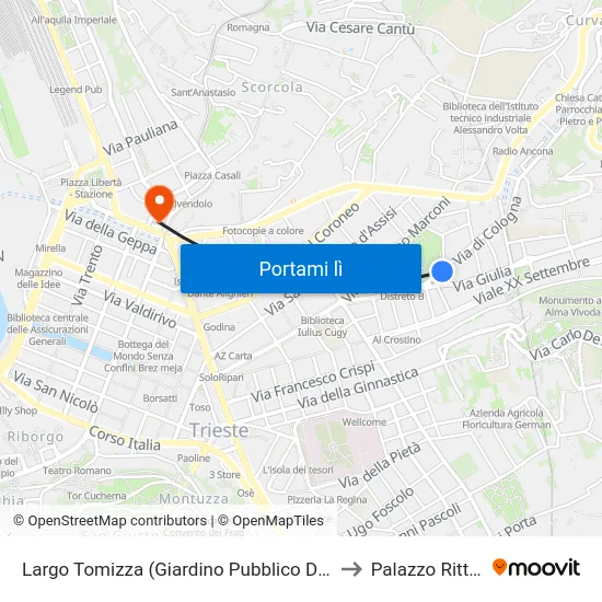 Largo Tomizza (Giardino Pubblico De Tommasini) to Palazzo Rittmeyer map