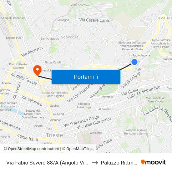 Via Fabio Severo 88/A (Angolo Via Vero) to Palazzo Rittmeyer map
