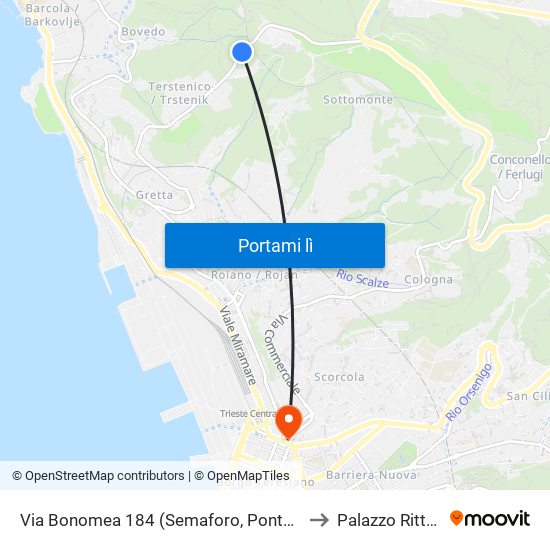 Via Bonomea 184 (Semaforo, Ponte Ferroviario) to Palazzo Rittmeyer map