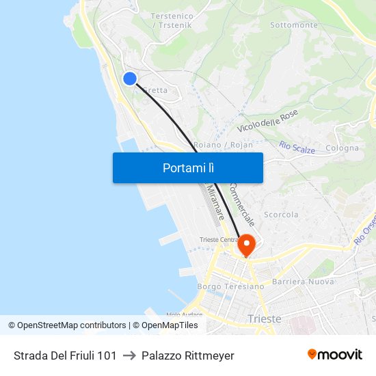 Strada Del Friuli 101 to Palazzo Rittmeyer map