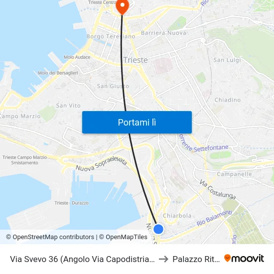 Via Svevo 36 (Angolo Via Capodistria, Centro Emmaus) to Palazzo Rittmeyer map