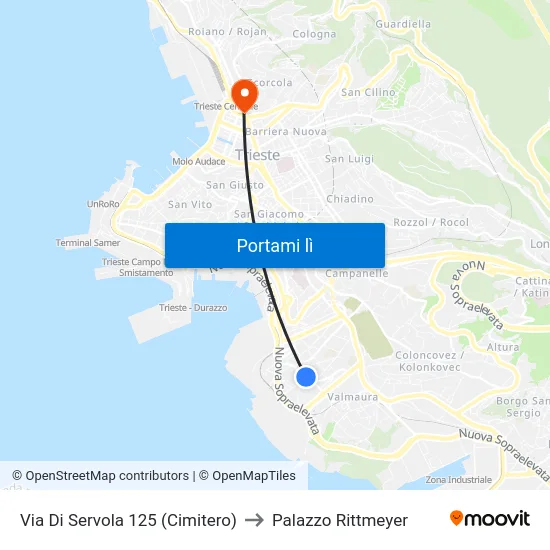Via Di Servola 125 (Cimitero) to Palazzo Rittmeyer map