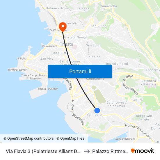 Via Flavia 3 (Palatrieste Allianz Dome) to Palazzo Rittmeyer map