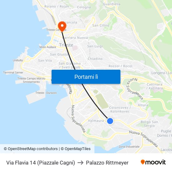 Via Flavia 14 (Piazzale Cagni) to Palazzo Rittmeyer map