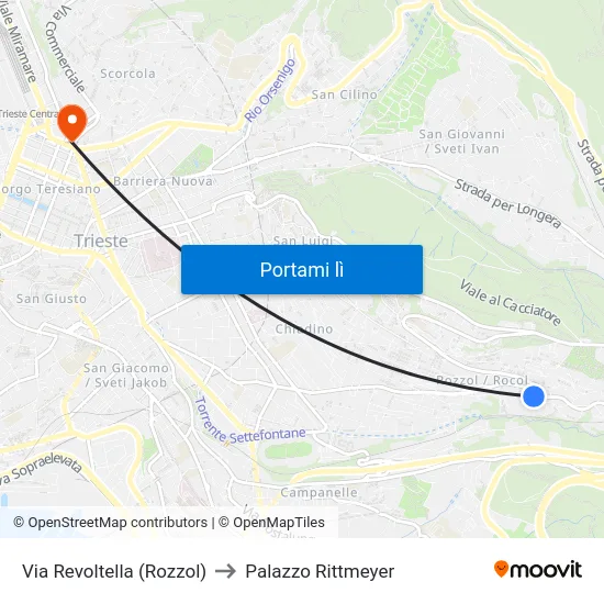 Via Revoltella (Rozzol) to Palazzo Rittmeyer map