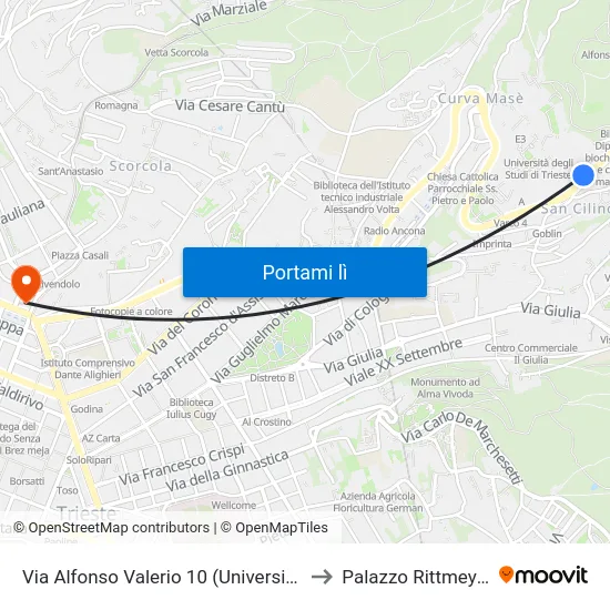 Via Alfonso Valerio 10 (Università) to Palazzo Rittmeyer map
