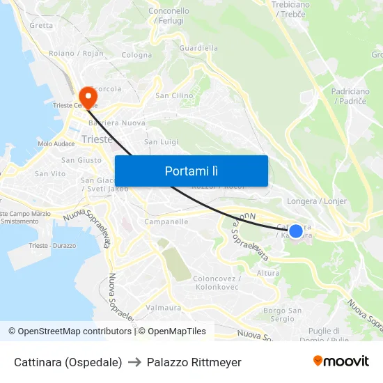 Cattinara (Ospedale) to Palazzo Rittmeyer map