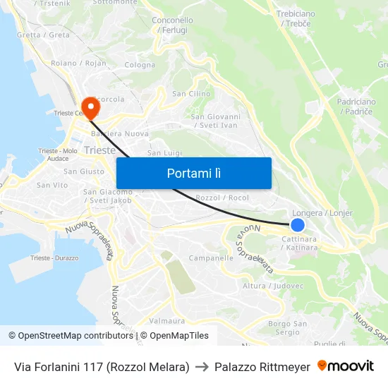 Via Forlanini 117 (Rozzol Melara) to Palazzo Rittmeyer map