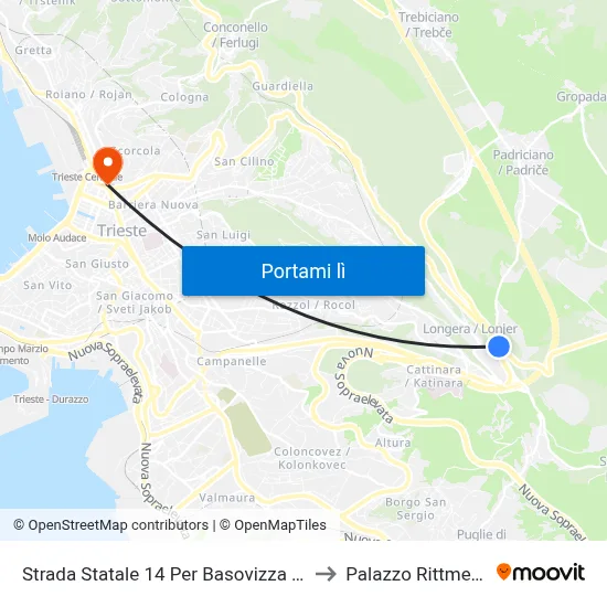 Strada Statale 14 Per Basovizza 112 to Palazzo Rittmeyer map