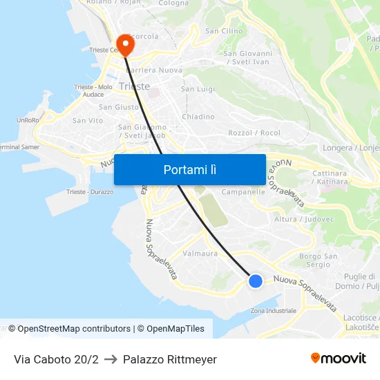 Via Caboto 20/2 to Palazzo Rittmeyer map