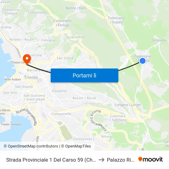 Strada Provinciale 1 Del Carso 59 (Chiesa Di Padriciano) to Palazzo Rittmeyer map