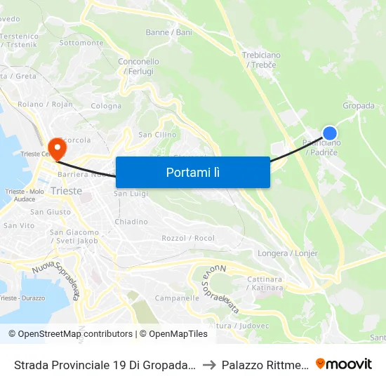 Strada Provinciale 19 Di Gropada 130 to Palazzo Rittmeyer map