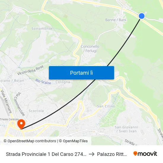 Strada Provinciale 1 Del Carso 274 (Banne) to Palazzo Rittmeyer map