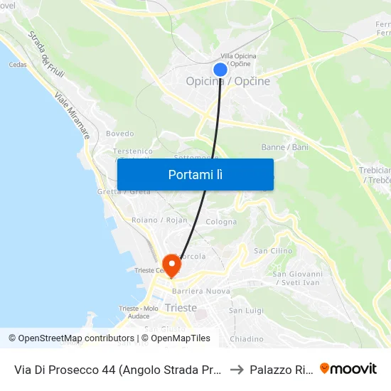 Via Di Prosecco 44 (Angolo Strada Provinciale 1 Del Carso) to Palazzo Rittmeyer map