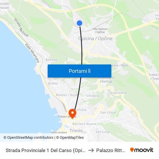 Strada Provinciale 1 Del Carso (Opicina 1249) to Palazzo Rittmeyer map