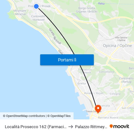 Località Prosecco 162 (Farmacia) to Palazzo Rittmeyer map