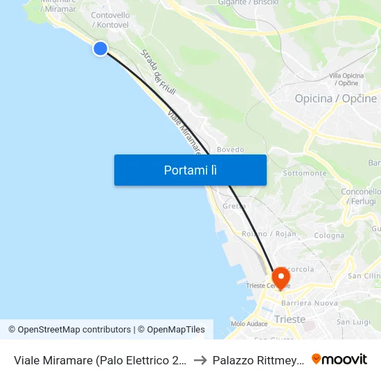 Viale Miramare (Palo Elettrico 20) to Palazzo Rittmeyer map