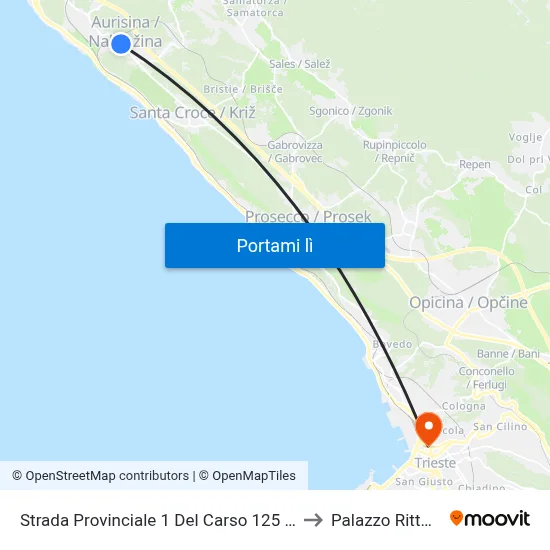 Strada Provinciale 1 Del Carso 125 (Aurisina) to Palazzo Rittmeyer map