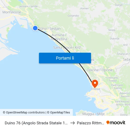 Duino 76  (Angolo Strada Statale 14, Alice) to Palazzo Rittmeyer map