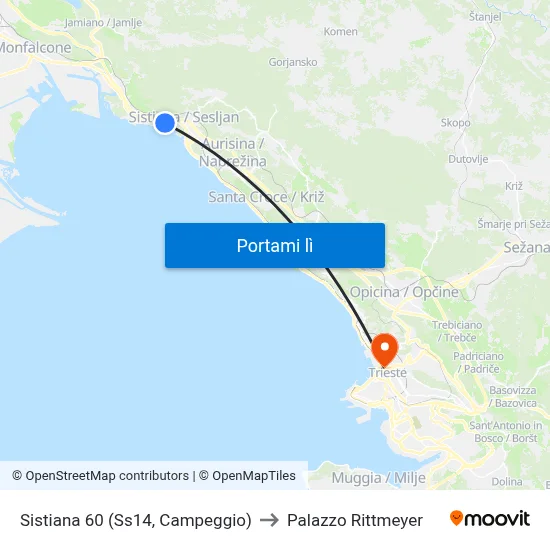 Sistiana 60 (Ss14, Campeggio) to Palazzo Rittmeyer map