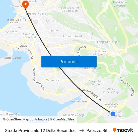 Strada Provinciale 12 Della Rosandra 306 (Mattonaia) to Palazzo Rittmeyer map