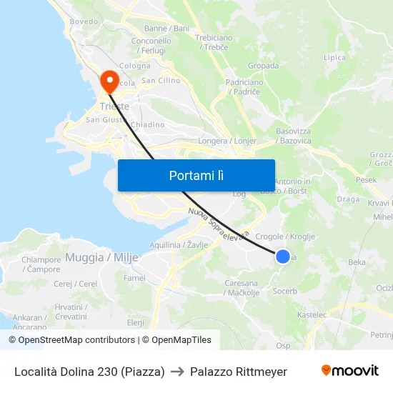 Località Dolina 230 (Piazza) to Palazzo Rittmeyer map