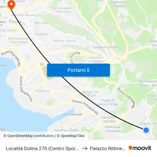 Località Dolina 270 (Centro Sportivo) to Palazzo Rittmeyer map