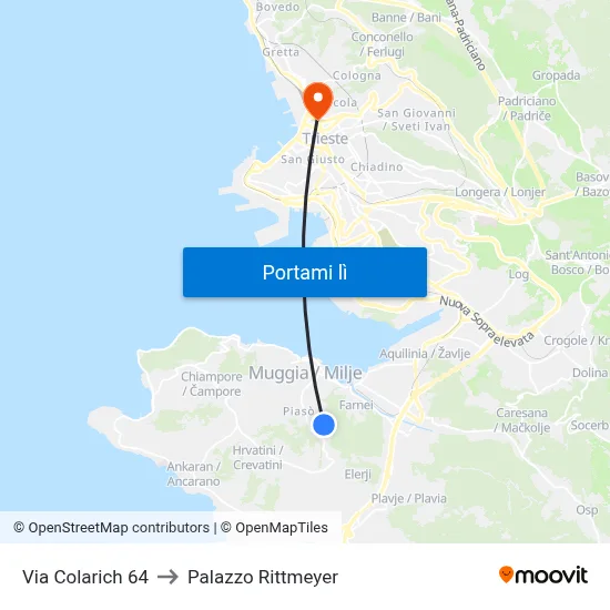 Via Colarich 64 to Palazzo Rittmeyer map