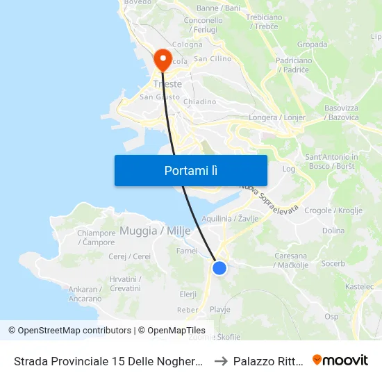 Strada Provinciale 15 Delle Noghere 44 (Famila) to Palazzo Rittmeyer map