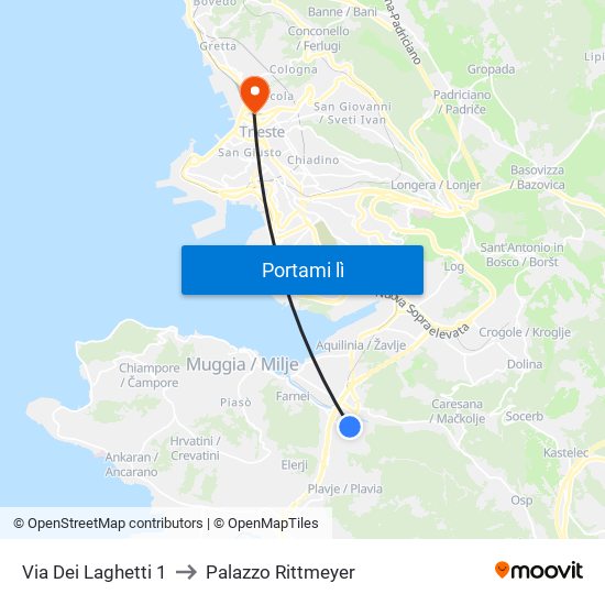Via Dei Laghetti 1 to Palazzo Rittmeyer map