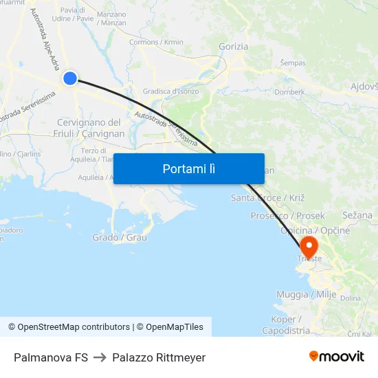 Palmanova FS to Palazzo Rittmeyer map