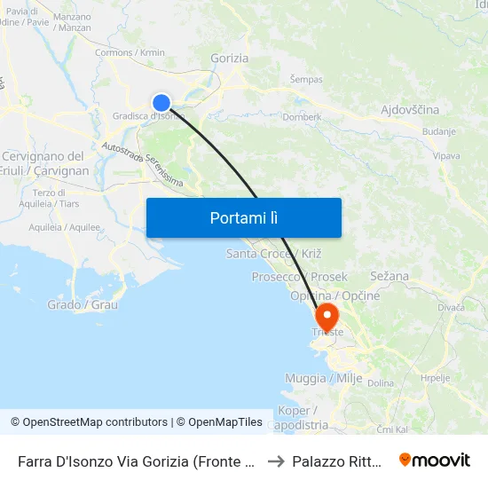 Farra D'Isonzo Via Gorizia (Fronte 4, Molino) to Palazzo Rittmeyer map