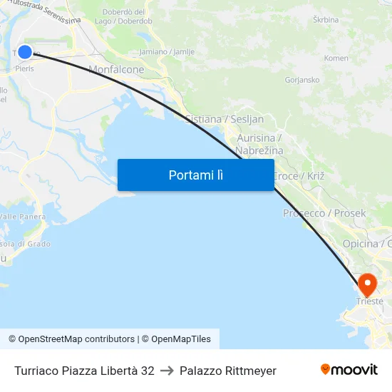 Turriaco Piazza Libertà 32 to Palazzo Rittmeyer map