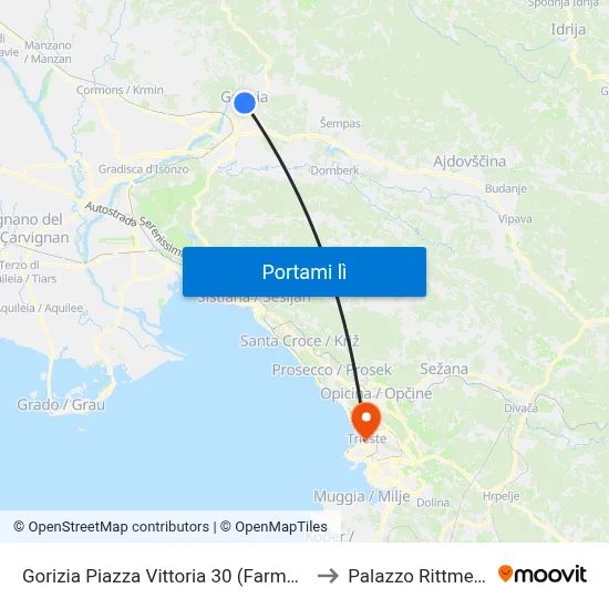 Gorizia Piazza Vittoria 30 (Farmacia) to Palazzo Rittmeyer map