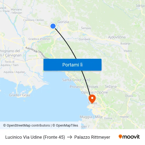 Lucinico Via Udine (Fronte 45) to Palazzo Rittmeyer map
