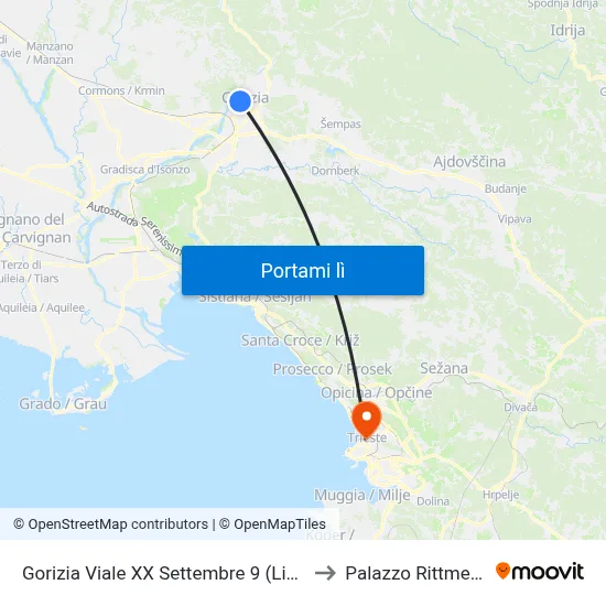 Gorizia Viale XX Settembre 9 (Liceo) to Palazzo Rittmeyer map