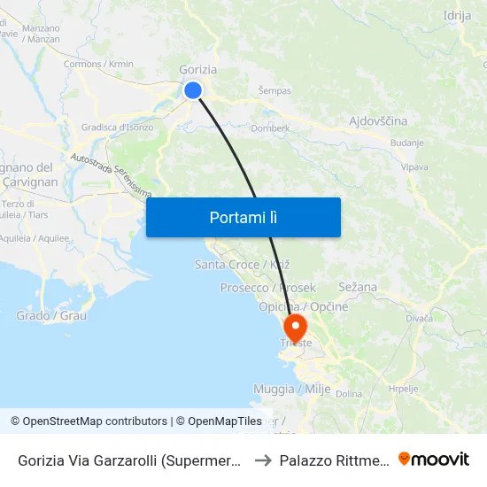 Gorizia Via Garzarolli (Supermercato) to Palazzo Rittmeyer map