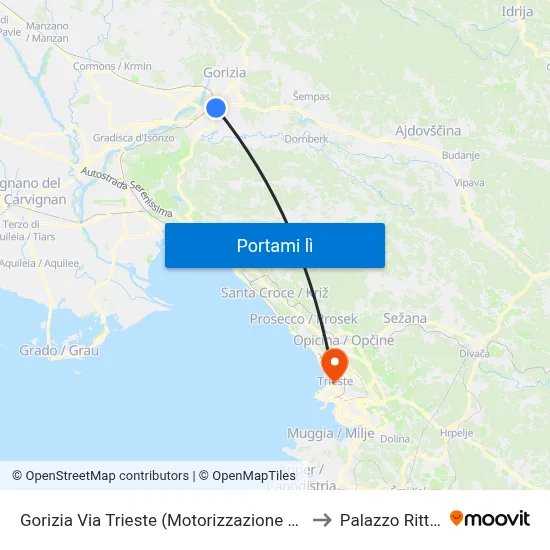 Gorizia Via Trieste (Motorizzazione Civile, Esterno) to Palazzo Rittmeyer map