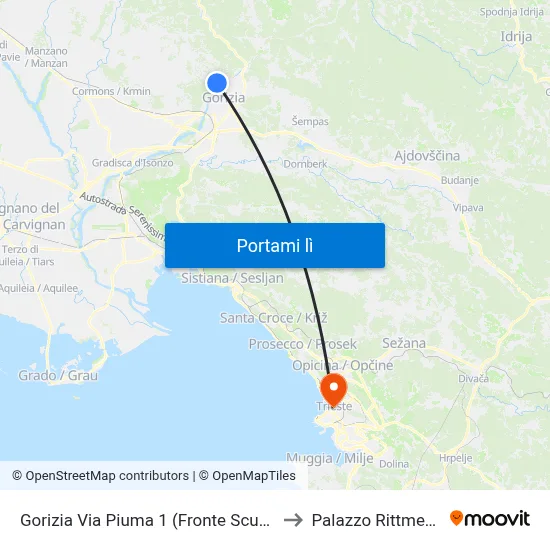 Gorizia Via Piuma 1 (Fronte Scuole) to Palazzo Rittmeyer map