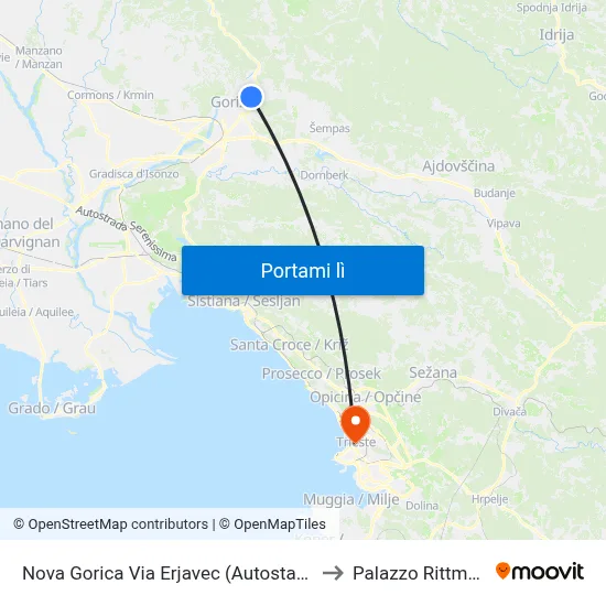 Nova Gorica Via Erjavec (Autostazione) to Palazzo Rittmeyer map