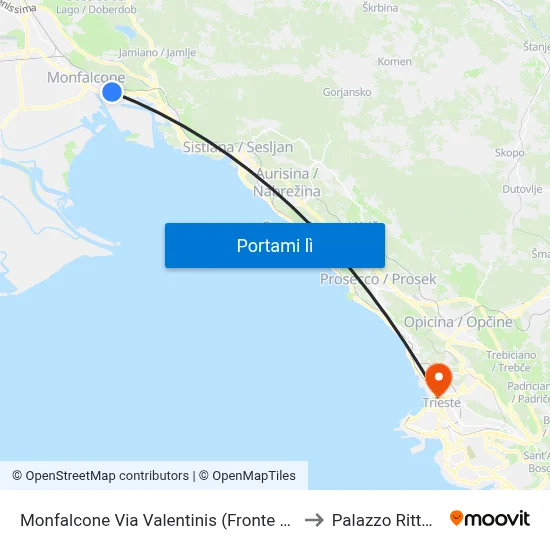 Monfalcone Via Valentinis (Fronte 65, Solvay) to Palazzo Rittmeyer map