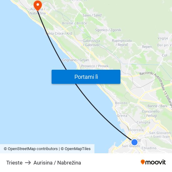 Trieste to Aurisina / Nabrežina map