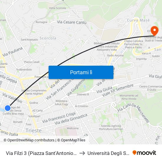 Via Filzi 3 (Piazza Sant'Antonio Nuovo, Ponte Rosso) to Università Degli Studi Di Trieste map