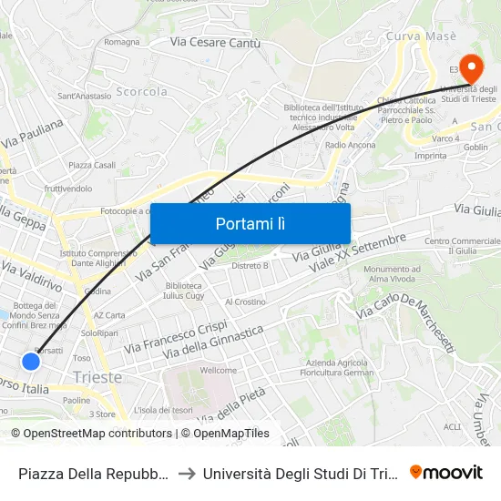 Piazza Della Repubblica to Università Degli Studi Di Trieste map