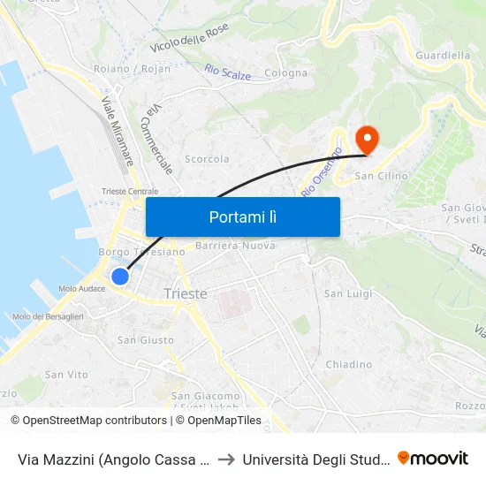 Via Mazzini (Angolo Cassa Di Risparmio) to Università Degli Studi Di Trieste map