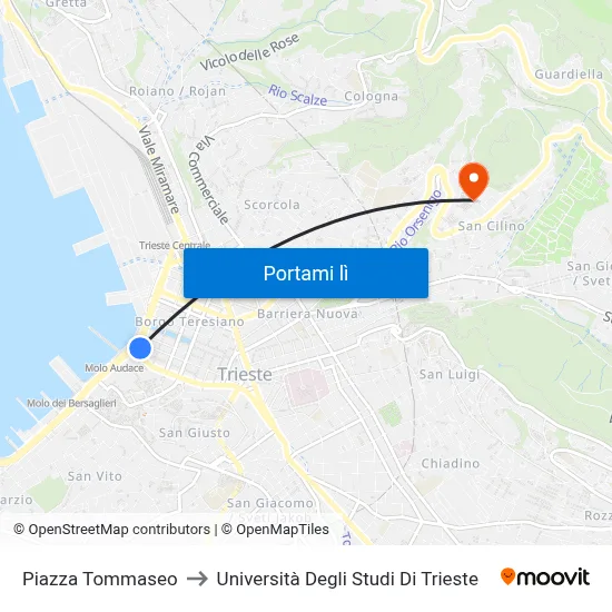 Piazza Tommaseo to Università Degli Studi Di Trieste map