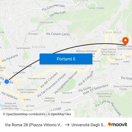 Via Roma 28 (Piazza Vittorio Veneto, Posta Centrale) to Università Degli Studi Di Trieste map