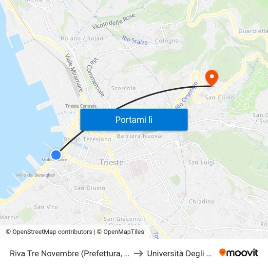 Riva Tre Novembre (Prefettura, Teatro Verdi, Municipio) to Università Degli Studi Di Trieste map